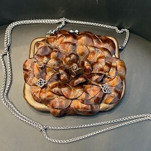 Brighton Brown Floral Wristlet with Silver Chain